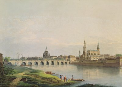 Uitzicht op Dresden vanuit het westelijke deel van de nieuwe stad (met de Frauenkirche, protestantse kerk, Augustusbrug en de kathedraal) gegraveerd door Christian Gottlob Hammer (1779-1864) door Gottlob Thormeyer or Thormeier